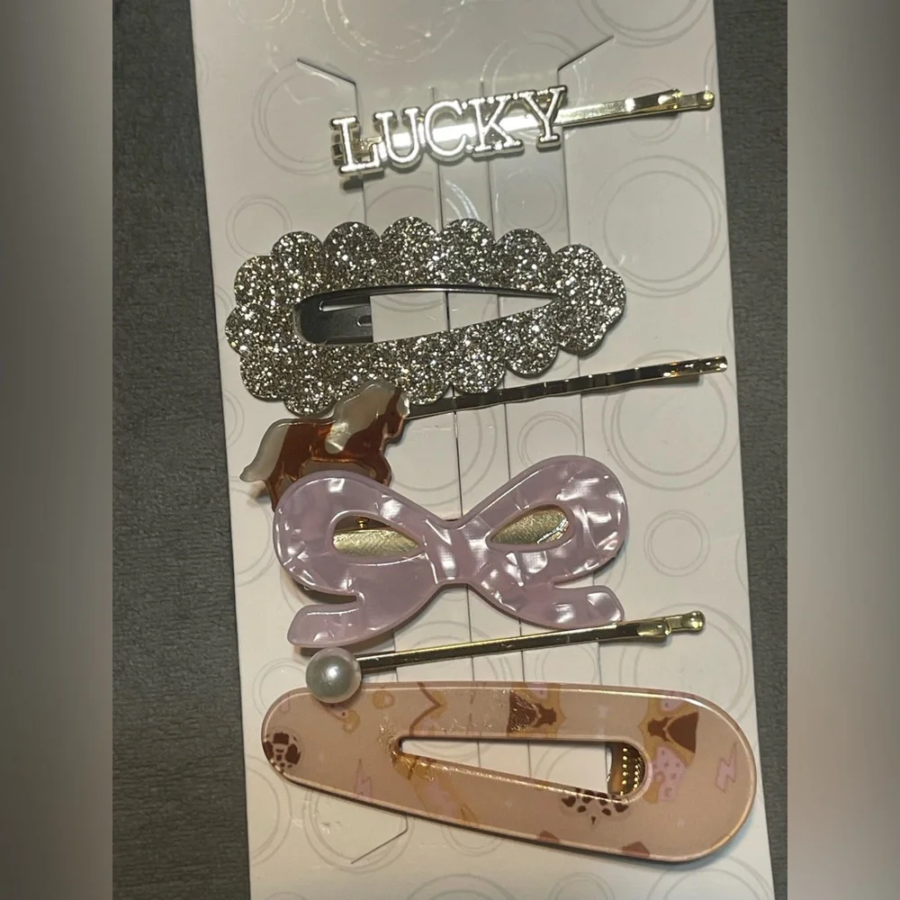 Wonder Nation Girls Hair Clip Set 6 Pc Lucky Bow Glitter Horse Pearl Snap Clips